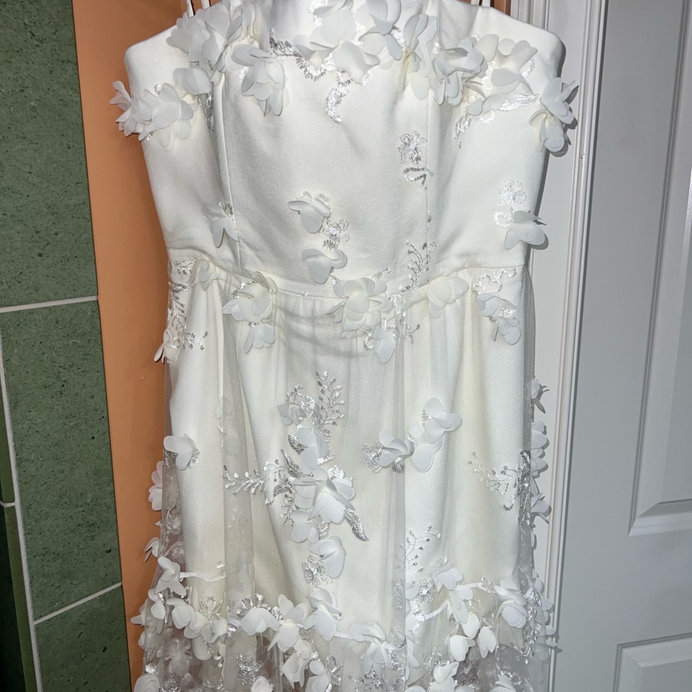 Anthro Square Neck Floral Appliqué Midi Dress- Ivory Medium